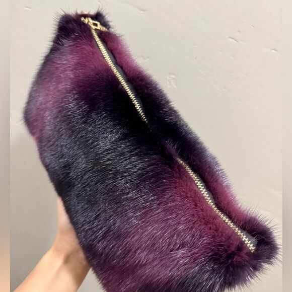 Purple Gradient Real Mink Fur Soft Slouchy Bag/Clutch/Shoulder Bag/Crossbody - Picture 12 of 16